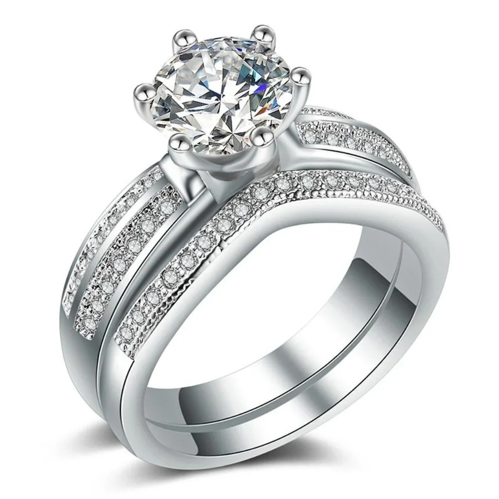 💥925 Sterling Silver Plated Round Brillant Cut Wedding Couple Ring, MLNN1027